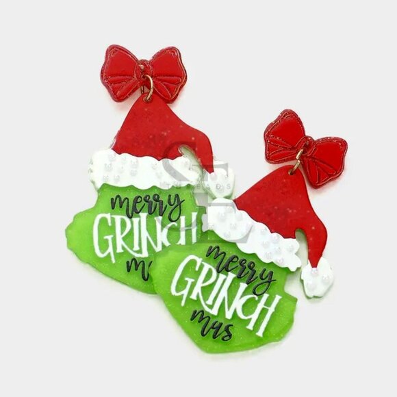 Red Green Santa Hat Acrylic Earrings 🎄 Funny Holiday Jewelry - Picture 1 of 1